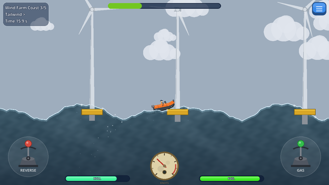 Boat weaving between offshore wind turbine platforms